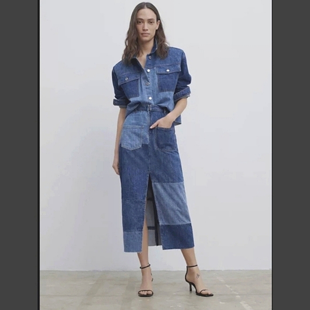 Zara Colourblock Denim Skirt